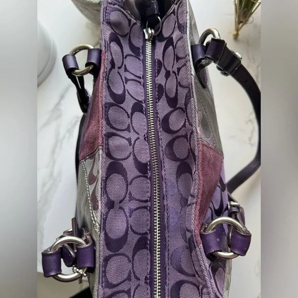 COACH Purple Chevron Patchwork Bag #F17614 - Picture 7 of 11